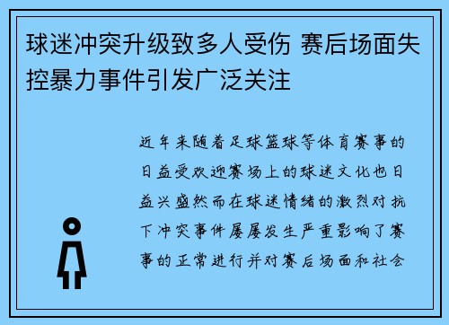 球迷冲突升级致多人受伤 赛后场面失控暴力事件引发广泛关注